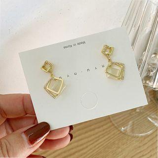 925 Sterling Silver Cat Eye Stone Square Drop Earring