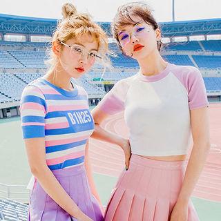 Contrast Raglan-sleeve Cropped T-shirt