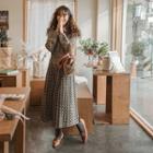 Tie-waist Pleated Polka-dot Dress