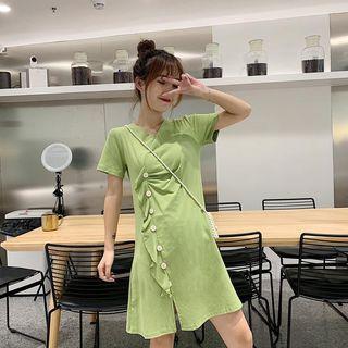 Short-sleeve Ruffled Split Hem Dress