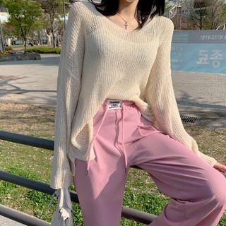 V-neck Oversized Boucl  Knit Top