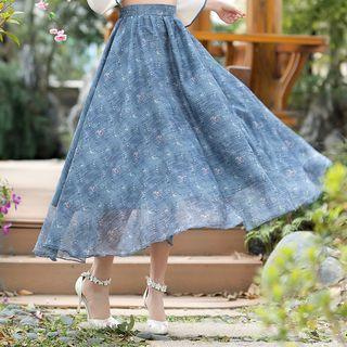 Printed A-line Chiffon Midi Skirt