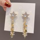 Star Rhinestone Faux Pearl Alloy Fringed Earring 1 Pair - Gold & White - One Size
