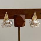 Pearl Triangle Earring 1 Pair - Gold - One Size