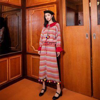 Patterned Bobble Midi Knit Dress
