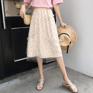 Sheer Panel Chiffon Midi Skirt