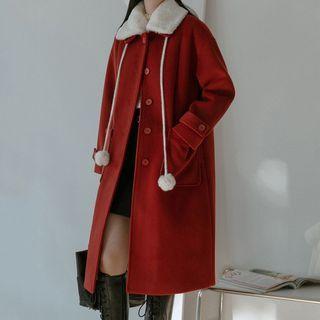 Pompom Single-breasted Woolen Long Coat