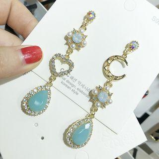 Non-matching Rhinestone Heart Moon & Star Dangle Earring As Shown In Figure - One Size