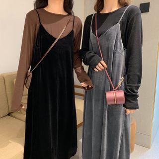 Plain Long-sleeve T-shirt / Mid Pinafore Dress