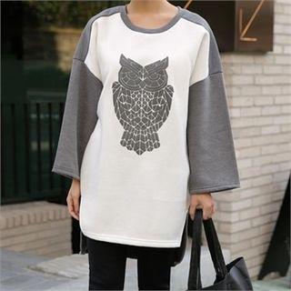Brushed Fleece Lined Owl Print Top