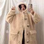 Double-pocket Toggle-button Fleeced Long-coat Almond - One Size