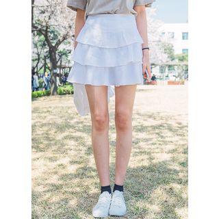 Ruffled-front Linen Blend Shorts