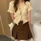 Short-sleeve Ruffle Trim Cardigan / Mini Skirt