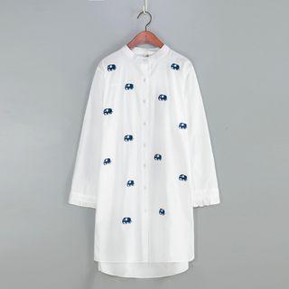 Elephant Embroidered Shirt Dress