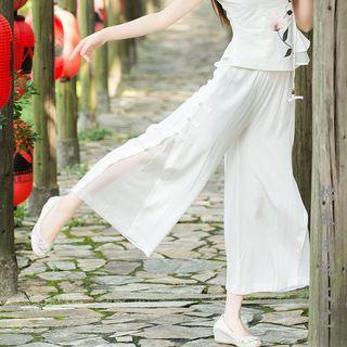 Chinese Knot Plain Wide-leg Pants