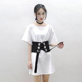 Short-sleeve Lace-up Waist T-shirt Dress