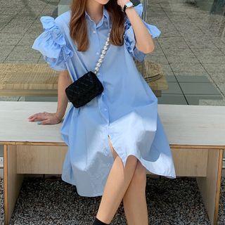 Short-sleeve Ruffle Shirt Dress
