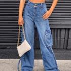 High-waist Pocket Wide-leg Jeans