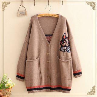 Dog Embroidered Knit Cardigan
