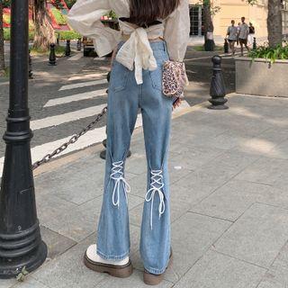 Lace-up Washed Boot-cut Jeans