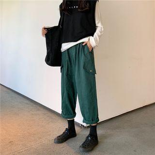 Plain Long-sleeve Loose-fit T-shirt / Lettering Vest / Loose-fit Pants