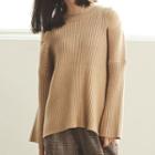 Cutout Rib-knit Sweater Khaki - One Size