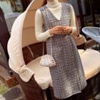 Sleeveless Button-detail Checked Dress Gray - One Size