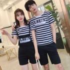 Couple Matching Striped Short-sleeve T-shirt / Applique Jumper Shorts / Plain Shorts