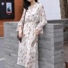 Tie-waist Floral Chiffon Midi Dress Off-white - One Size