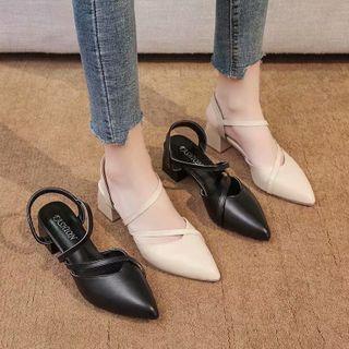 Plain Pointy-toe Chunky Heel Sandals
