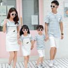 Set: Family Matching Stripe Short-sleeve T-shirt + Shorts / Pinafore Dress