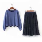 Set: Contrast Trim Sweater + A-line Midi Skirt