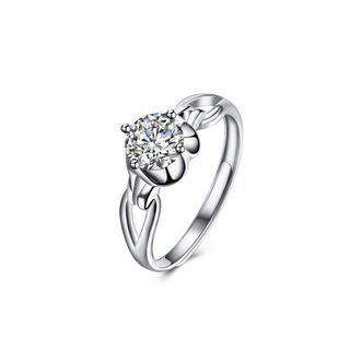 925 Sterling Silver Fashion Simple Hollow Adjustable Ring With Cubic Zircon Silver - One Size