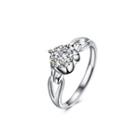 925 Sterling Silver Fashion Simple Hollow Adjustable Ring With Cubic Zircon Silver - One Size