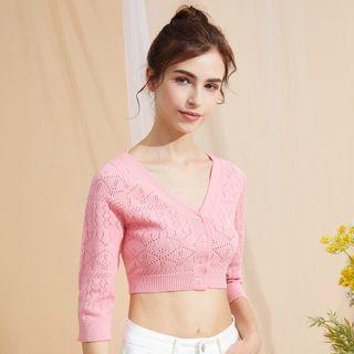 Long Sleeve V-neck Pointelle Cardigan