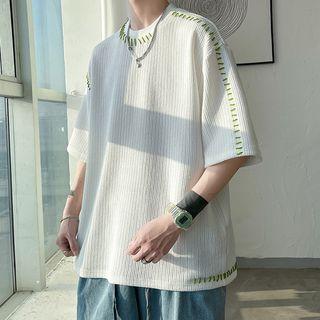 Elbow-sleeve Contrast Stitching Knit Top