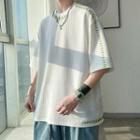 Elbow-sleeve Contrast Stitching Knit Top