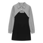 Set: Cropped Polo Sweatshirt + Spaghetti Strap Mini Dress