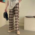Cropped Plaid Straight-fit Pants Check - One Size