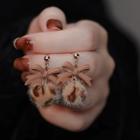 Bow Leopard Print Pom Pom Drop Earring 1 Pair - Khaki - One Size