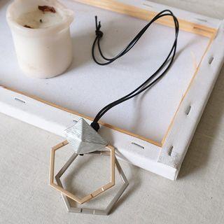 Hexagon Alloy Pendant Cord Necklace Silver - One Size