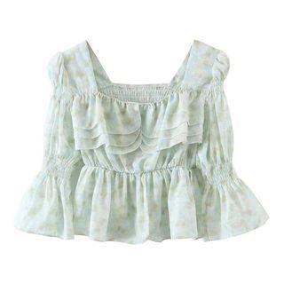 Long-sleeve Square Neck Tie-dyed Layered Cropped Top