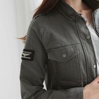 Stand-collar Patched Zip-up Jacket