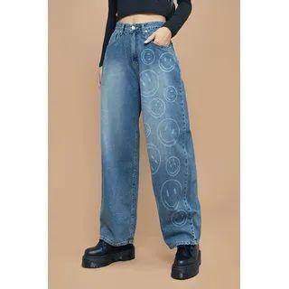 Smiley-pattern Wide-leg Jeans