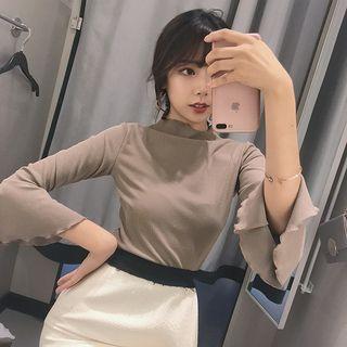 3/4-sleeve Top Khaki - One Size