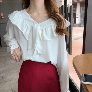 Ribbon V-neck Blouse