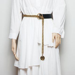 Chain Panel Faux Leather Belt Black - One Size