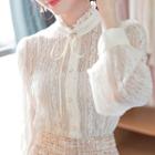 Frill-neck Lace Blouse With Brooch