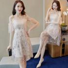 Short-sleeve Cold Shoulder Sequined Dress