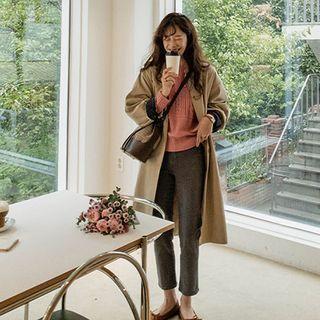 Contrast-cuff Single-breasted Mac Coat